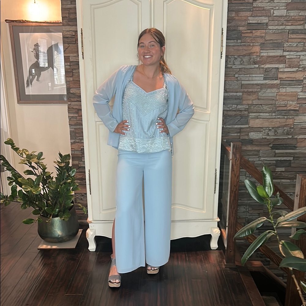 Elegant Light Blue Beaded Ensemble